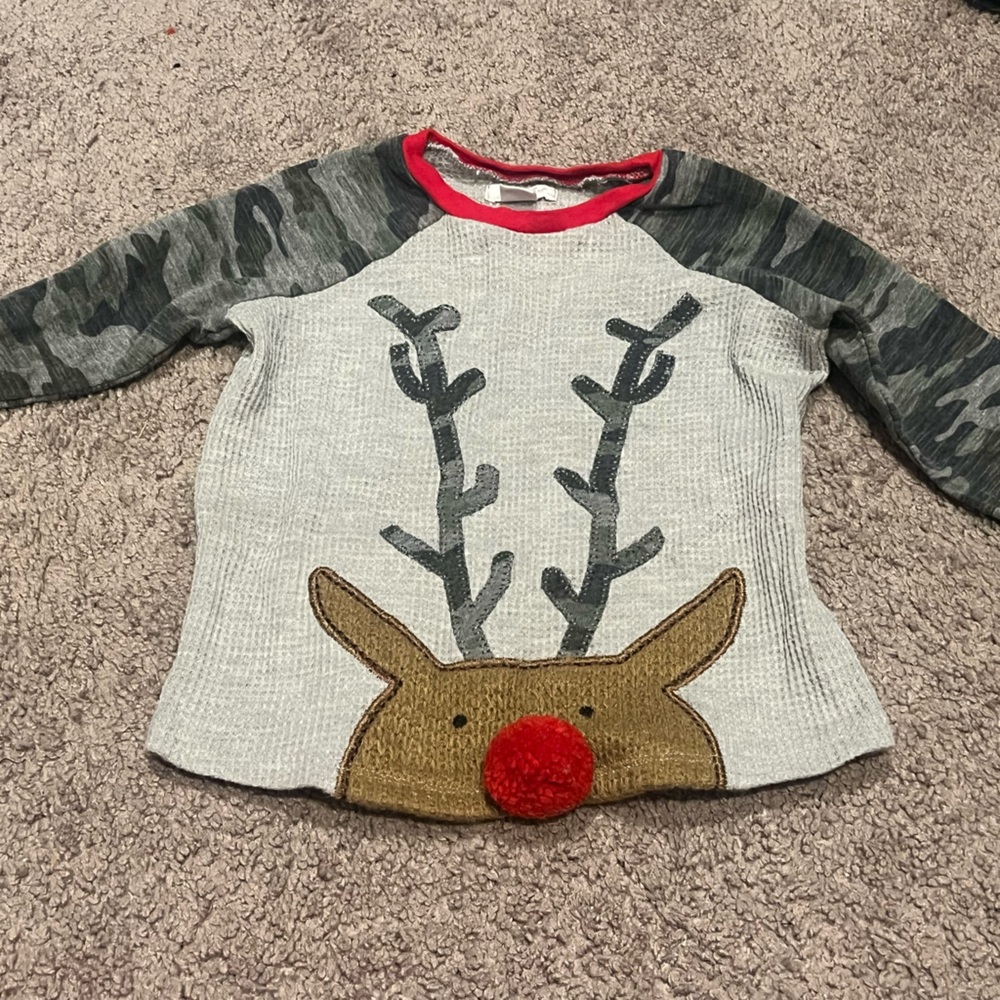 Mud Pie Gray Reindeer Camo long sleeve shirt